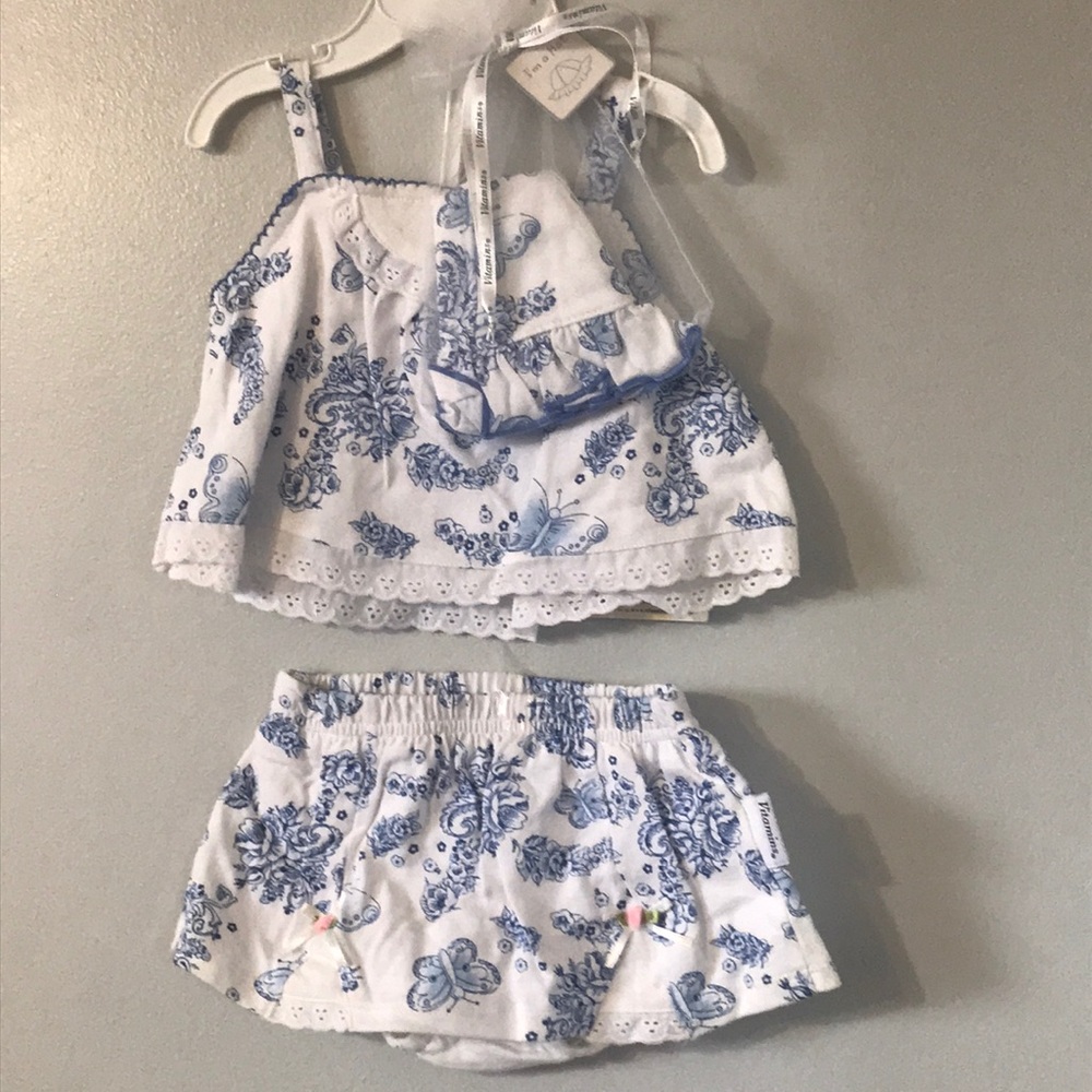 New Girls blue 3 piece Vitamins dress size 3-6mo